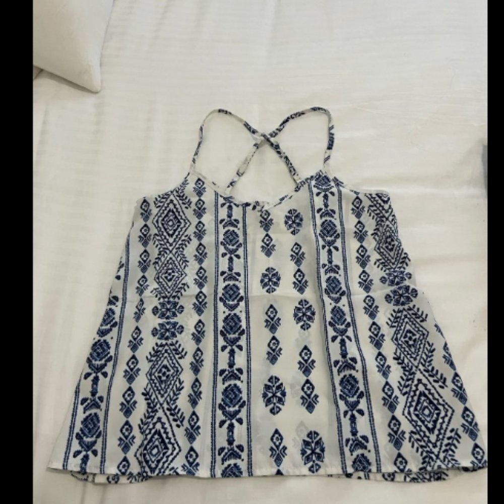 Hollister Top Blue and White Striped Tank Top with Halter Neck Size X-Small